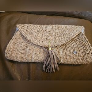 Flora Bella Tan Straw Clutch Boho Summer Desginer Resort Wear